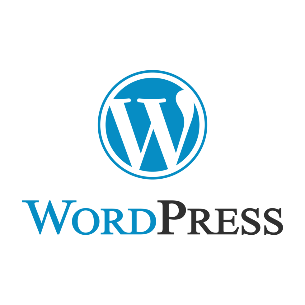 Logo de WordPress avec une lettre 'W' stylisée dans un cercle bleu et le mot 'WordPress' écrit en noir.
